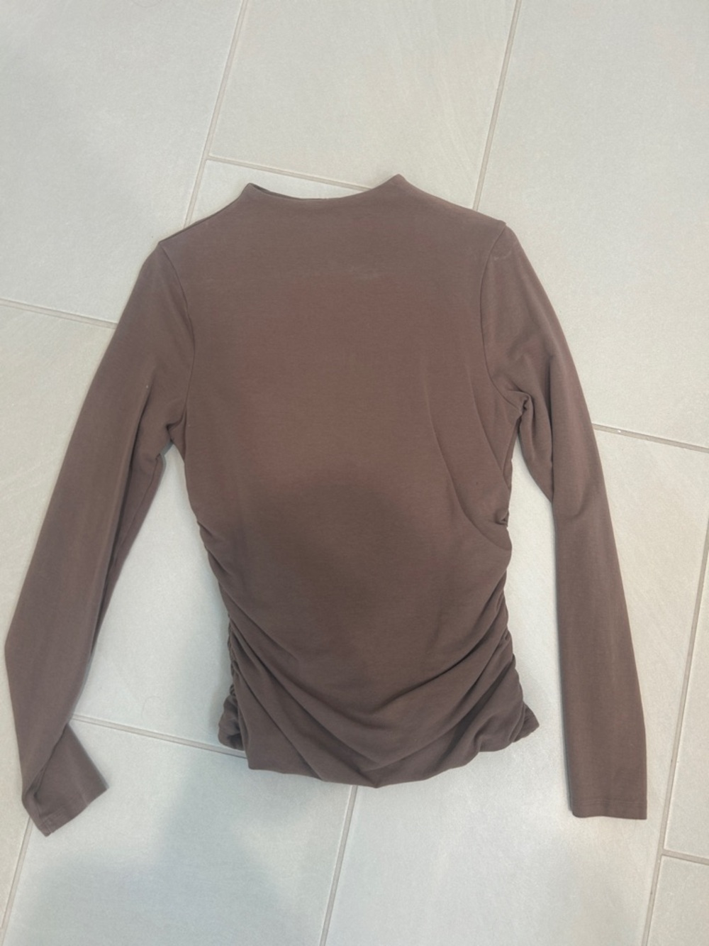 Abercrombie Long-Sleeve Ruched Crewneck Top - Brown